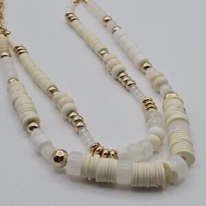 Time and Tru Layered Necklace Women Cream‎ Gold Beaded Boho Coastal Minimalist